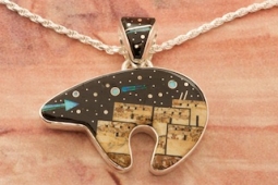 Calvin Begay Starry Night in the Pueblo Sterling Silver Bear Pendant